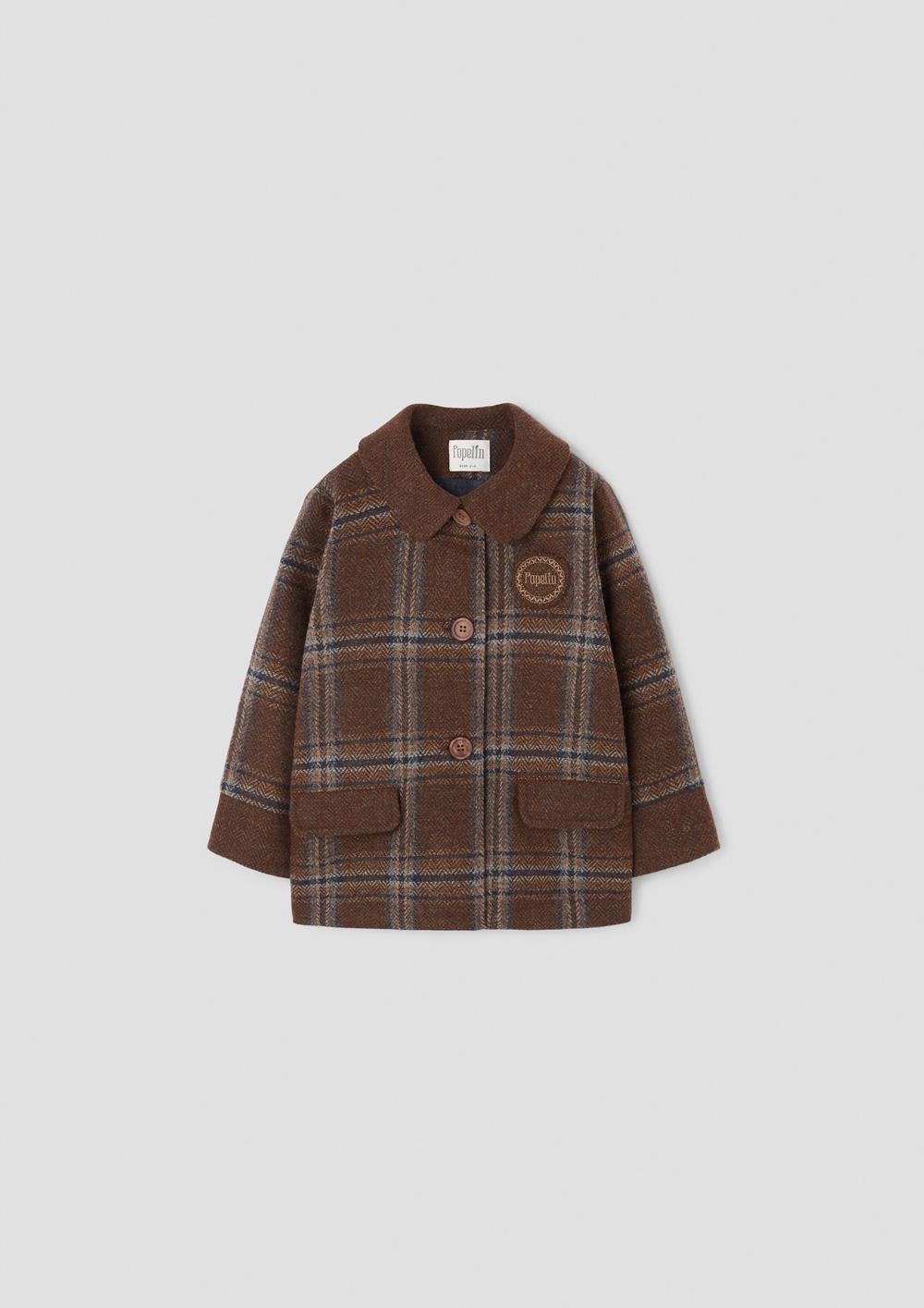 Mod.62.1 Brown plaid woollen contrasting coat | AW26.27 Mod.62.1 Brown plaid woollen contrasting coat