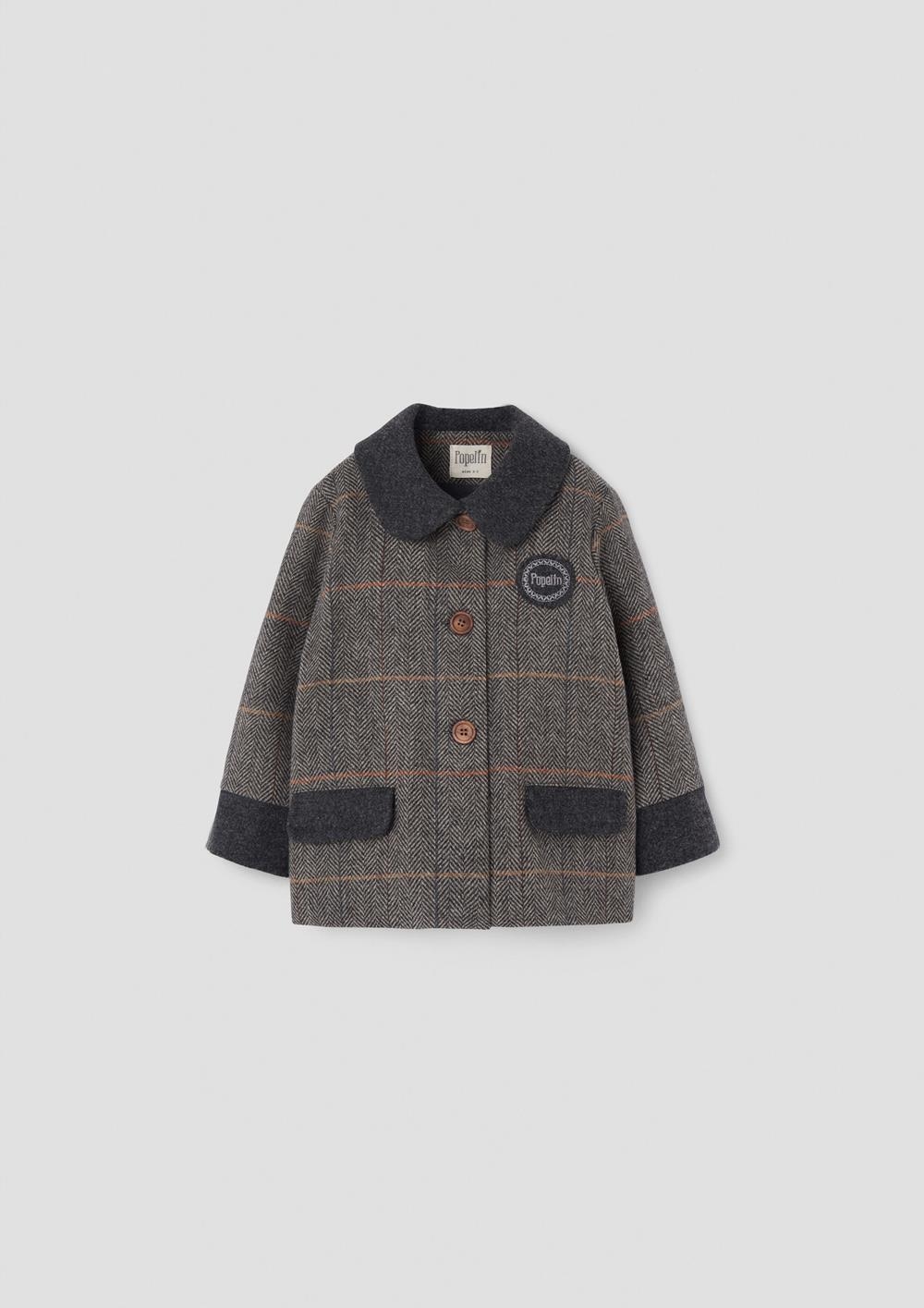 Mod.62.3 Grey herringbone woollen contrasting coat | AW26.27 Mod.62.3 Grey herringbone woollen contrasting coat