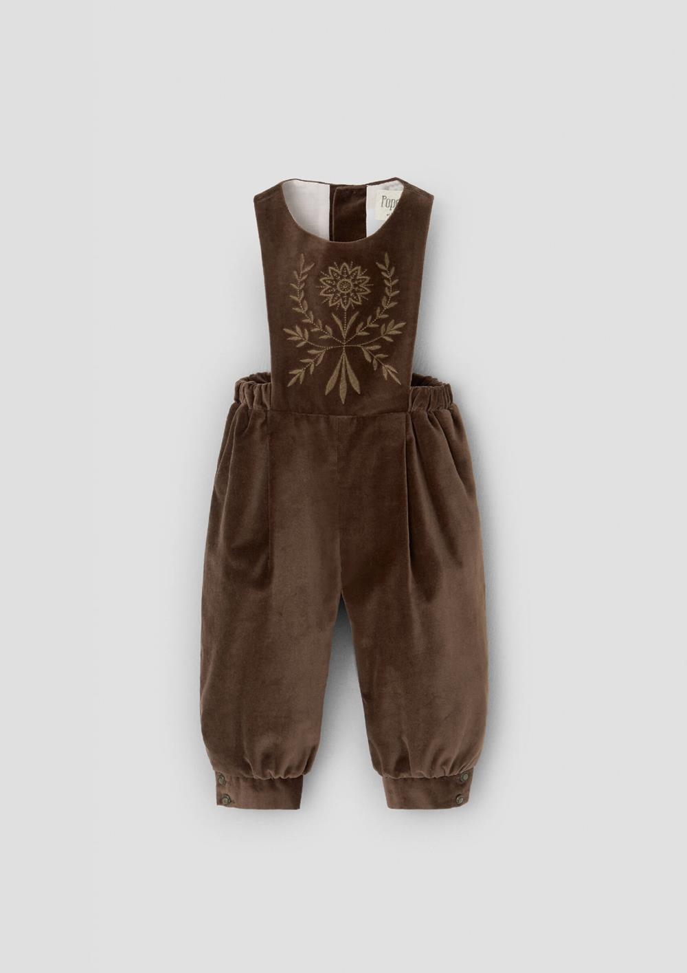Mod.100.2 Brown velvet dungaree with embroidered bib | AW26.27 Mod.100.2 Brown velvet dungaree with embroidered bib