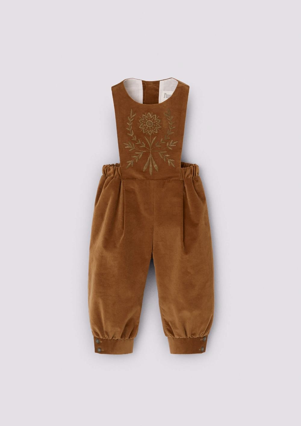 Mod.100.3 Terracotta velvet dungaree with embroidered bib | AW26.27 Mod.100.3 Terracotta velvet dungaree with embroidered bib