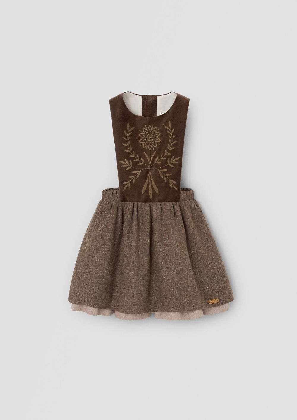 Mod.101.2 Brown short dress with embroidered bib | AW26.27 Mod.101.2 Brown short dress with embroidered bib