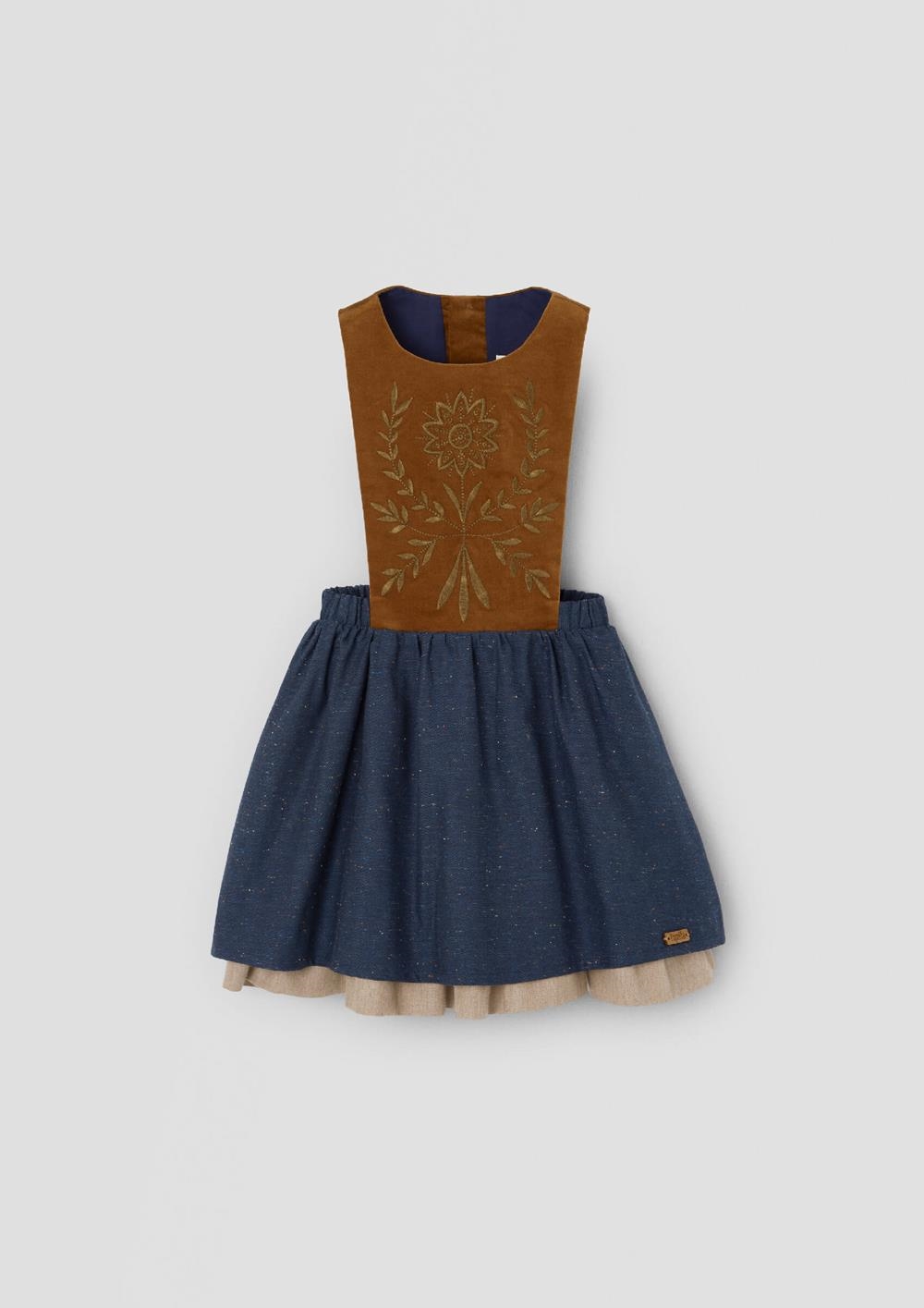 Mod.101.3 Terracotta short dress with embroidered bib | AW26.27 Mod.101.3 Terracotta short dress with embroidered bib