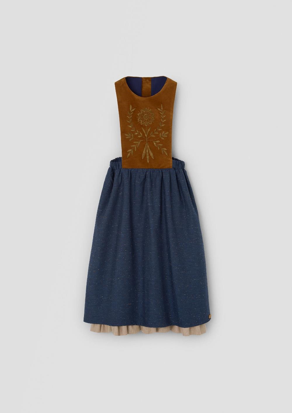 Mod.102.3 Terracotta midi dress with embroidered bib | AW26.27 Mod.102.3 Terracotta midi dress with embroidered bib