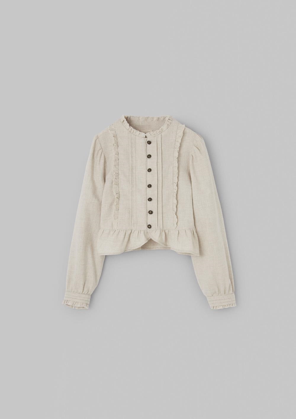 Mod.105.1 Sand shirt with tucks and ruffles | AW26.27 Mod.105.1 Sand shirt with tucks and ruffles