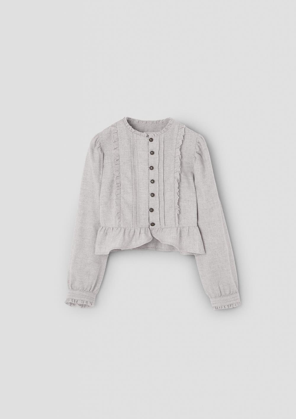 Mod.105.3 Light gray shirt with tucks and ruffles | AW26.27 Mod.105.3 Light gray shirt with tucks and ruffles