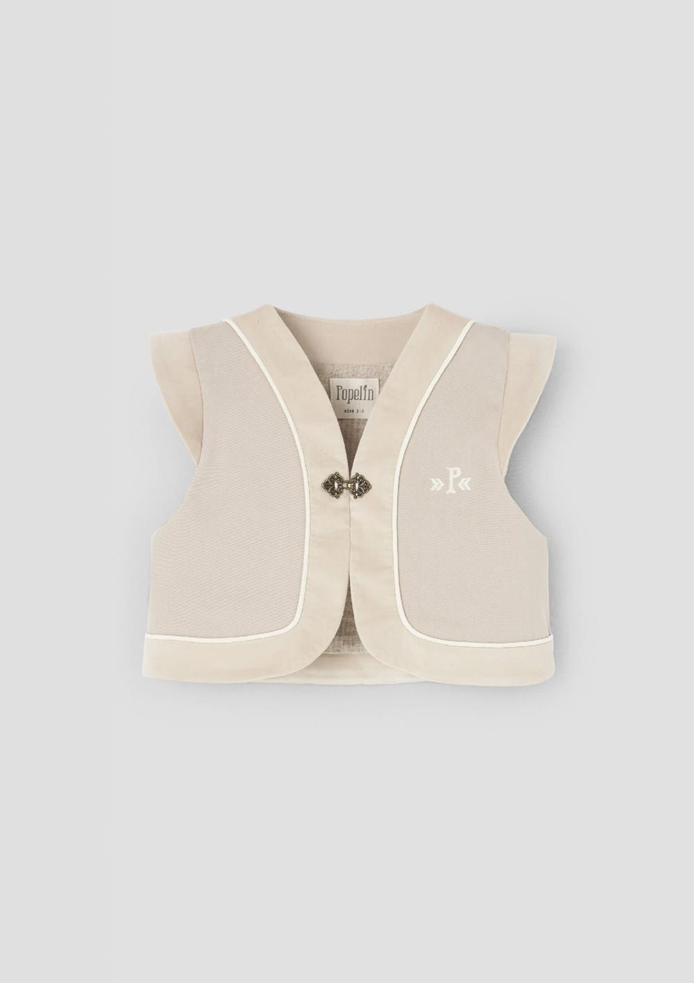 Mod.108.1 Beige contrasting waistcoat with embroidered | AW26.27 Mod.108.1 Beige contrasting waistcoat with embroidered
