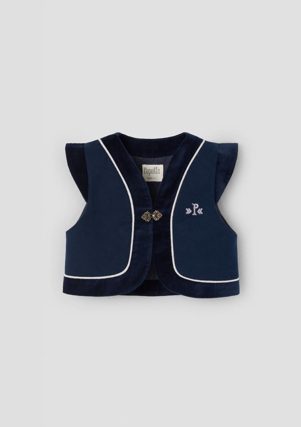 Mod.108.3 Navy blue contrasting waistcoat with embroidered | AW26.27 Mod.108.3 Navy blue contrasting waistcoat with embroidered